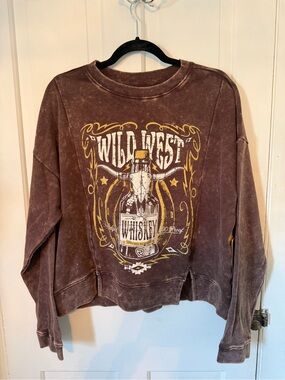 Rock&Roll Denim brand Wild West Whiskey Graphic Brown Sweatshirt